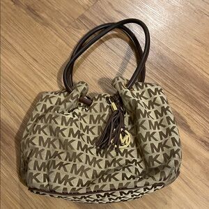 Michael Kors Tan and Brown Logo Shoulder Bag